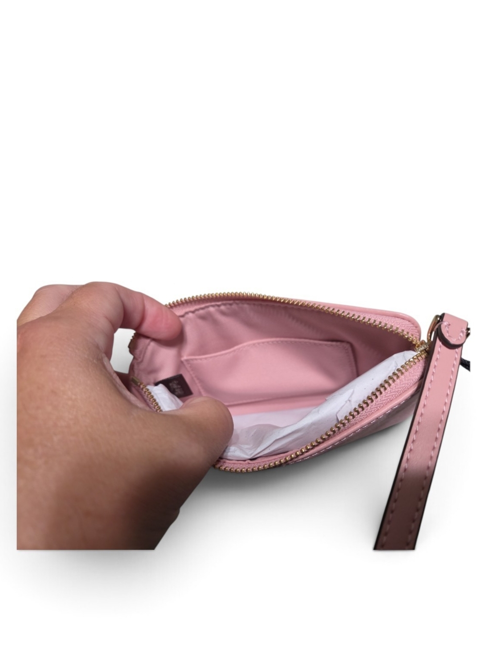 Coach Pink Denim Wristlet with Gold Logo - Picture 5 of 5